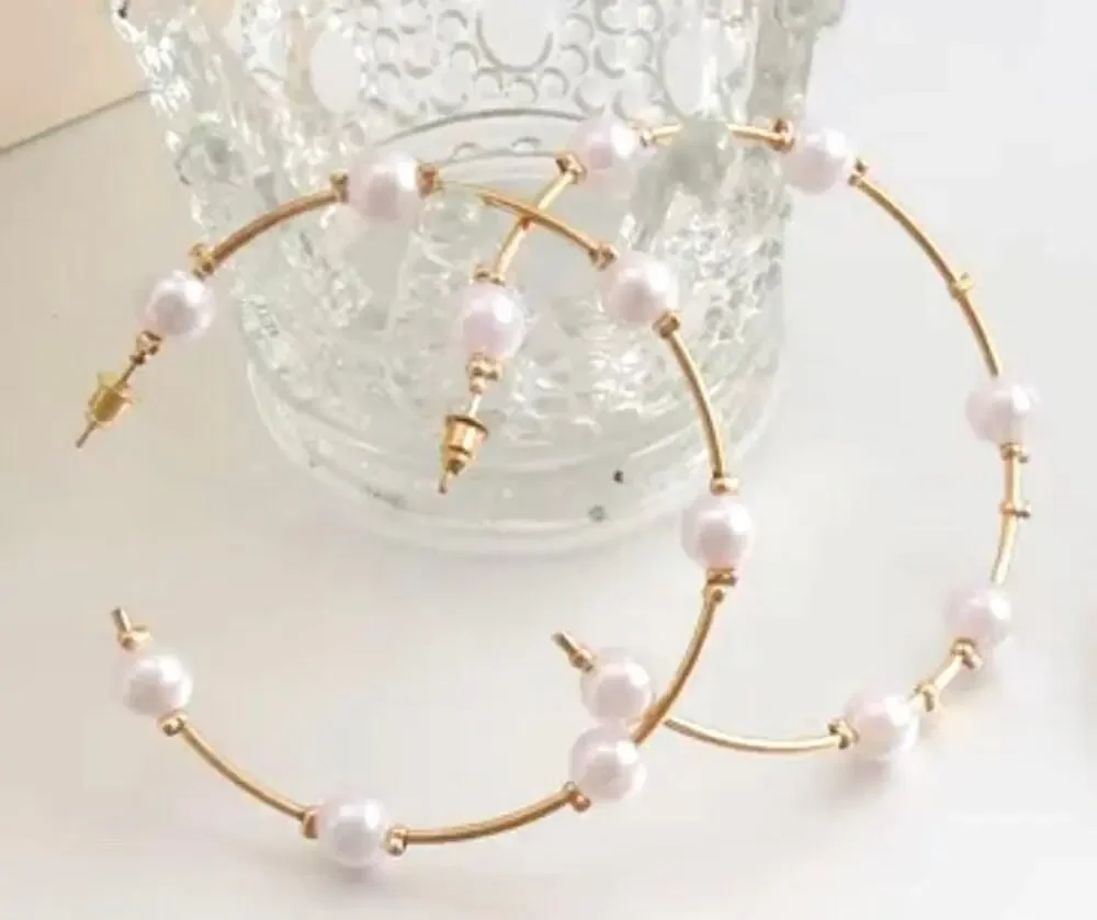 Pearl and Gold Hoop Earrings